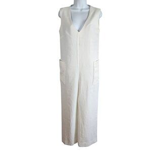 Caara Womens Sleeveless Cream V-Neck Jumpsuit With Pockets - Small
